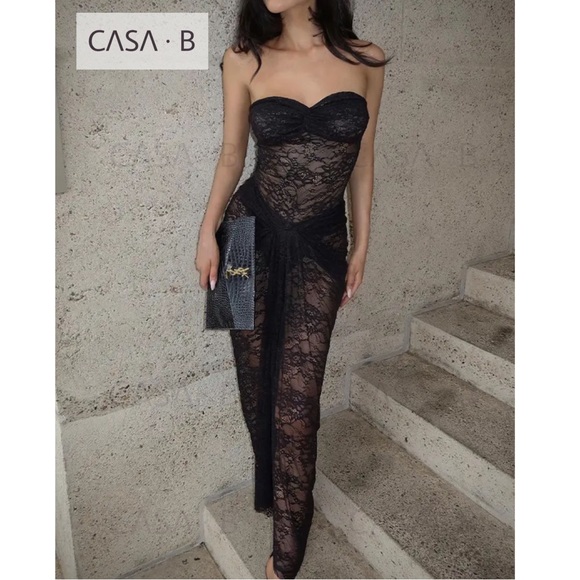 NEW to CASA B💫 Theresa Twist-Front Strapless See Through Dress in Black Lace - Picture 6 of 10